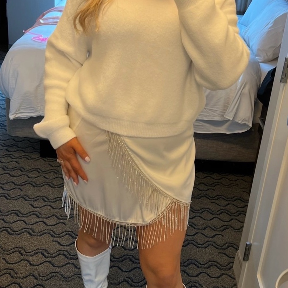 White Fringe Wrap Mini Skirt - Women's Skirt